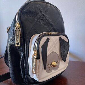 Betsey Johnson Black and White Quilted Puppy DogWomen’s Backpack - Gold Hardware